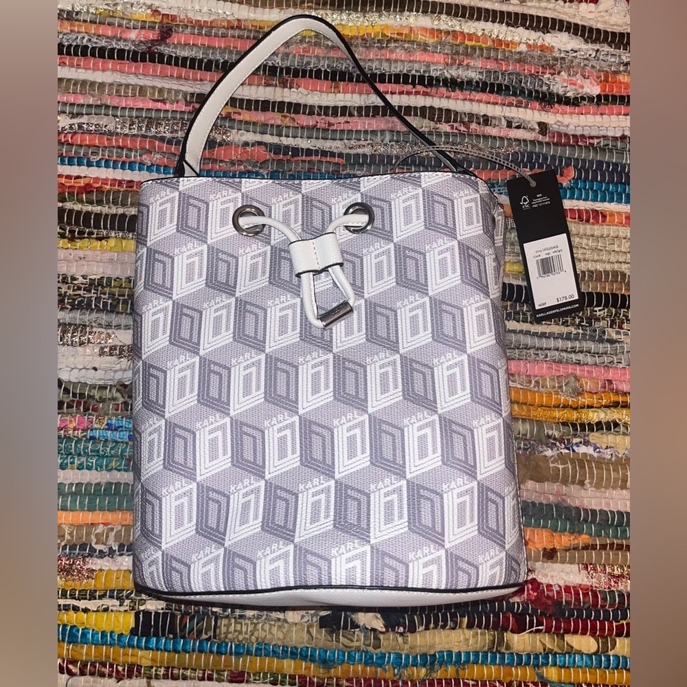 NWT! Karl Lagerfeld! Bucket Bag! White & Gray!